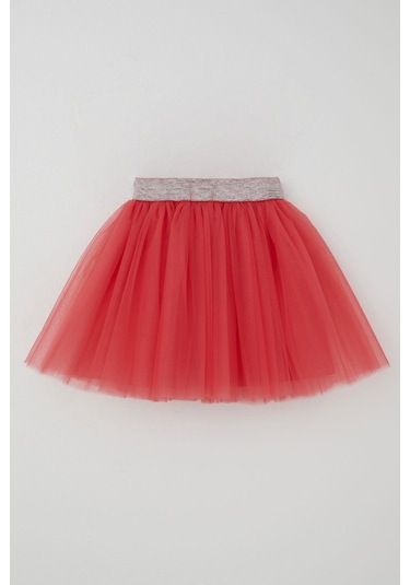 Breeze Kız Çocuk Tütü Etek Beli Sim Detaylı Lastikli 5-10 Yaş, Mercan Mercan