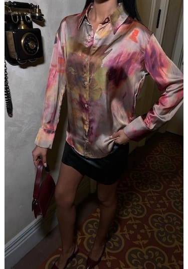 Batik Desenli Saten Gömlek 3445 Multi