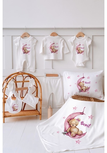 Lilabio %100 Organik Isme Özel Isimli Yazlık 10lu Hastane Çıkışı Ayıcık Ekru