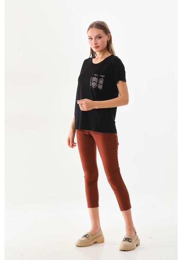 Sistas Kadın Cep Detaylı Kısa Kol Bluz 23179 Siyah