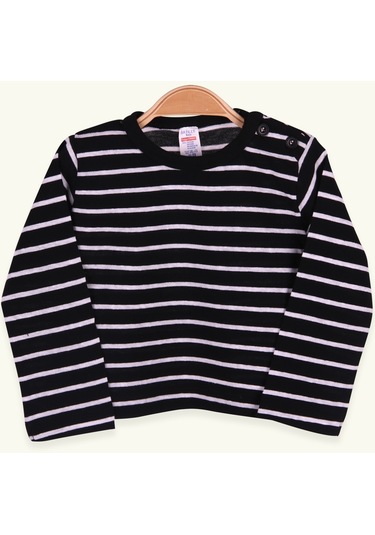 Breeze Erkek Bebek Uzun Kollu Tişört Patlı Çizgili 9 Ay-3 Yaş, Siyah-siyah Siyah