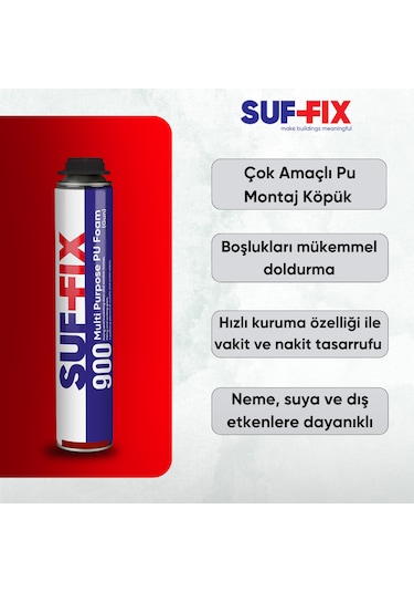 Suf-fix 900 Tabancalı Montaj Köpüğü 750ml Profesyonel Pu Köpük Isı Ses Yalıtım