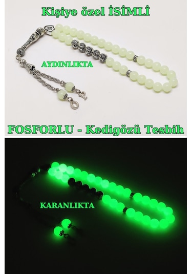 Tesbihsakarya Kedi Gözü - Fosforlu - Kişiye Özel - Isimli - Isme Özel Tesbih