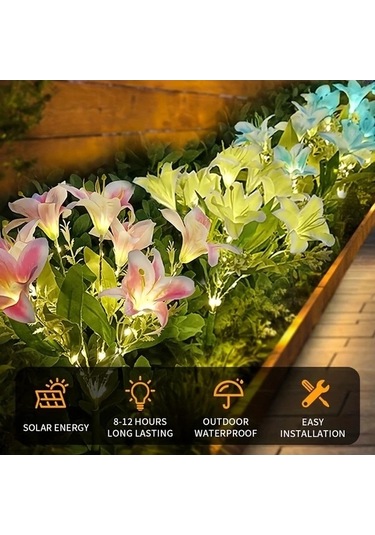 Fastbuy Turcoshop11 Pembe 7 Başlı Güneş Enerjili Zambak Bahçe Dekorasyon Led Işık Bahçinde Güzel Yansıtır