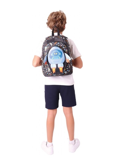 Kaukko Kids Üç Gözlü Erkek Çocuk Okul Sırt Çantası 3d Roket Detaylı - L5264 Siyah