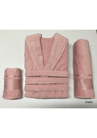 Durul Jakarlı Kadife Bornoz Seti - 3 Parça