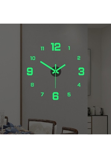Didadodo Suntek Oturma Odası İçin Büyük Sessiz Modern Fosforlu Çerçevesiz Duvar Saati Çıkartmaları Yeşil
