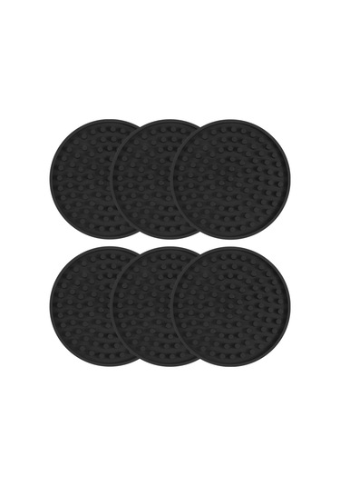 Xurunkeji Siyah Yuvarlak Silikon Kauçuk Bardak Altlıkları 6'lı Set Kaymaz Evler Ve Barlar İçin Mükemmel Siyah