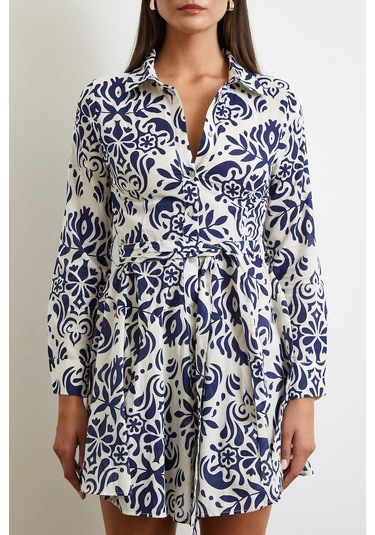 Godeli Desenli Elbise Lacivert Lacivert