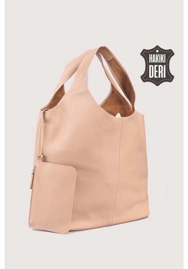 Hakiki Deri Kadın Omuz Çantası Pudra Smr9199 Pudra