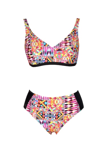 Endeep Beria Kadın Pembe Geometrik Desenli Toparlayıcı Askılı Bikini Takımı Pembe