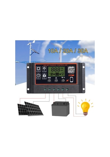 Novahub 30a 12v/24v Güneş Şarj Regülatörü Akıllı Pwm Regülatör Usb 5v 2.5a