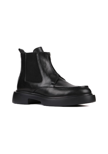 Shoetyle - Siyah Deri Fermuarlı Erkek Bot 250-085-1077 Siyah