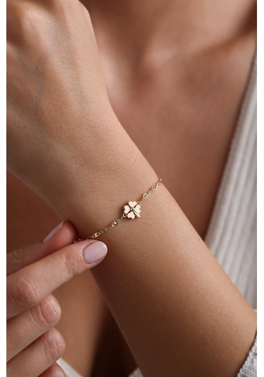 14 Ayar Altın Yonca Bileklik Ekm4841 Sarı Altın