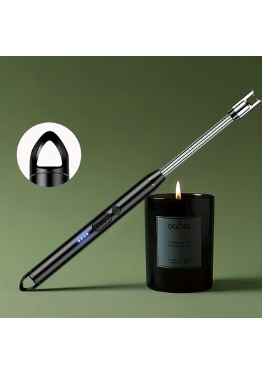 Elmpaly 1 Adet Şarj Edilebilir Usb Çakmak Siyah Üçgen Kancalı Ark Çakmak Mum Ocak Barbekü Kamp İçin Taşınabilir Altın