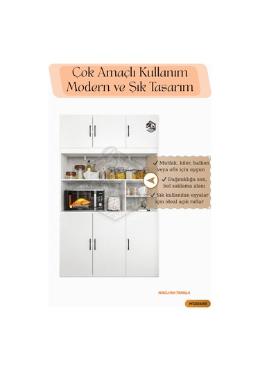 Tamamı Mdf 6 Kapaklı Açık Raflı Çok Amaçlı Mega Mutfak Dolabı/kil