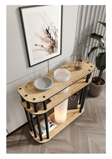 Ravilo Cruise Dresuar Dekoratif Raflı Lambader Meşe