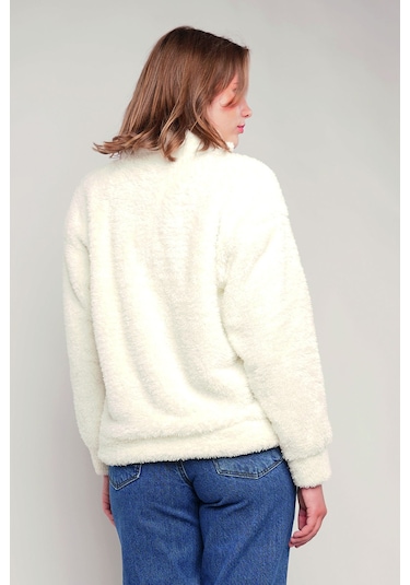 Gabria Kanguru Cepli Yarım Fermuarlı Peluş Sweat Ekru