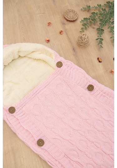 Kız Bebek Düğmeli Pembe Anakucağı Kundak Stl6811 Beyaz - Fuşya