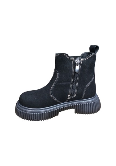 Ortopedikal 1087 Filet Unisex Erkek Ve Kız Çocuk Bot Siyah Süet Yanı Lastikli Ve Fermuarlı Anatomik Siyah