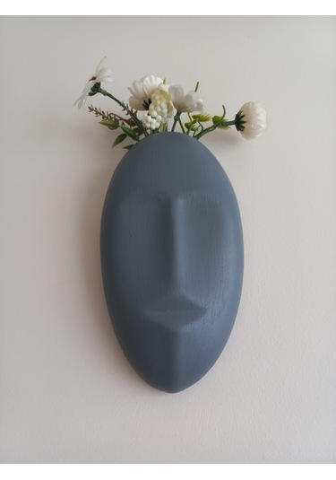 Dekoratif Mask Duvar Vazosu, Duvar Dekoru ,heykel Duvar Süsü, Gri