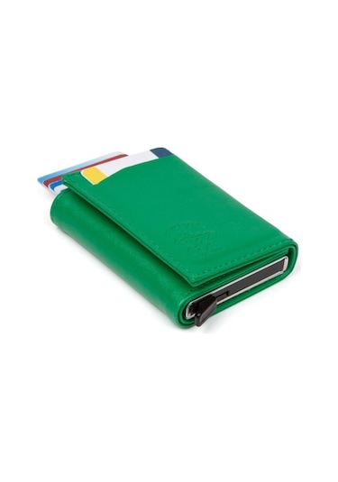 Tuldar Erkek Rfıd Otomatik Çekim Koruyucu Mekanizmalı Kağıt Para Bölmeli Hediyelik Kartlık Cüzdan Tul605 - Yeşil