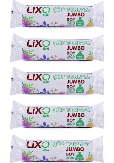 Lixo J-500 Jumbo Boy Çöp Torbası 80 x 110 CM 10'lu Rulo 5 Paket 50 Adet