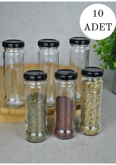 10 Adet 105 Ml Metal Siyah Kapaklı 105 Cc Şeffaf Uzun Cam Kavanoz