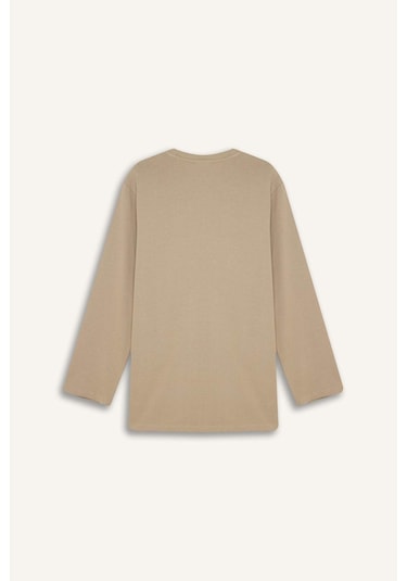 Defacto Regular Fit Bisiklet Yaka Basic Düz Uzun Kollu Tişört Tunik D4897AX24WNKH479 Haki