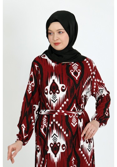 Desenli Bürümcük Elbise Bordo