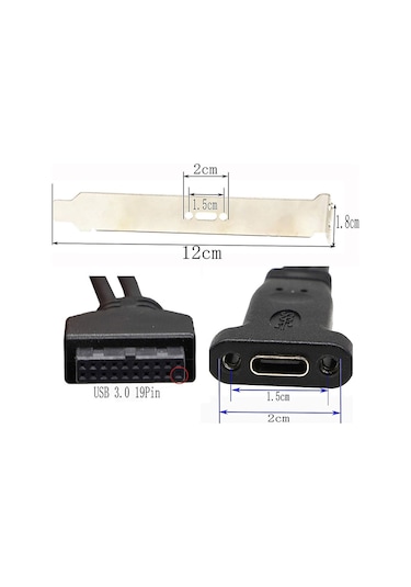 Usb3.0 Anakart 20 Pin Dişi To Type C Breketi 19 Pin -type C Çevirici