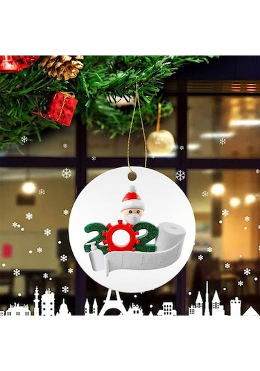 Fortunelane 2020 Evde İzole Anısına Ahşap Noel Ağacı, 4 Adet, 8cm, Kolay Asma, Özel Hediye