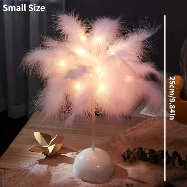 Chuangyinshop Romantik Nordik Yapay Tüy Yatak Başı Lambası Pembe Modern Kişisel Oturma Odası Dekor Pembe