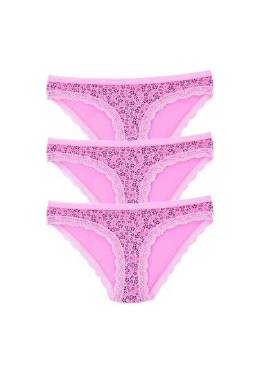 Kadın 3'Lü Paket Desenli Bikini Külot Pembe (481017804)-Tek Ebat-Pembe
