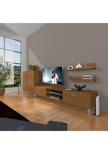 Decoraktiv Eko On Slm Dvd Krom Ayaklı Tv Ünitesi Tv Sehpası Ceviz