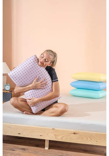 Color Terapi Hava Kanallı Mor Ortopedik Visco Yastık 60x40x15 Cm Beyaz