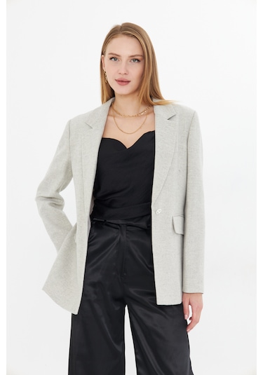 Simli Blazer Ceket Gri