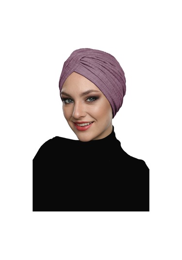 Çapraz Penye Astarlı Koyu Leylak Hazır Türban Tesettür Havuz Bonesi Koyu Leylak