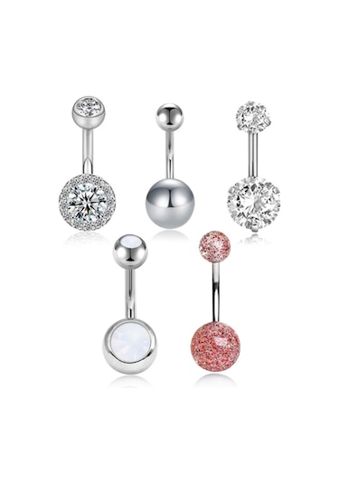 Chavin En54by Taşlı Cerrahi Çelik Göbek Piercing  5 Adet