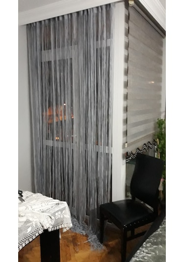 İp Model Gri Renk İp Perde 300 270 Cm - 2 Mm Şerit Gri