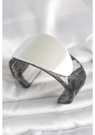 Siyah Mermer Desen Akrilik Plastik Gümüş Oval Plaka Model Vintage Kadın Bilezik - Tj-bb6673 Diğer