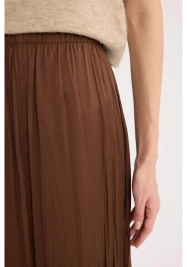 DeFacto A Kesim Yüksek Bel Saten Midi Etek E3348AX24WNBN333 Kahve