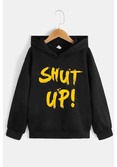 Çocuk Shut Up Baskılı Sweatshirt Siyah