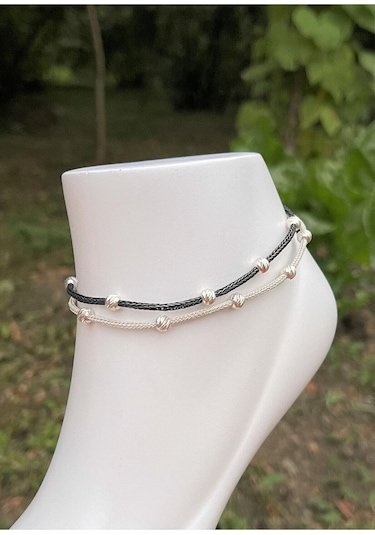 Gümüş Kazaziye Dorika Detaylı Halhal 02 Hal02sb Siyah - Gümüş