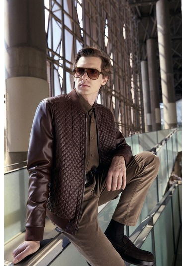 Regular Fit Baklava Desenli Erkek Mont Kahve 4527 Kahverengi