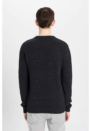 Defacto Standart Fit Normal Kesim Bisiklet Yaka Dokulu Basic Düz Triko Kazak R1175AZ24WNAR4 Antrasit