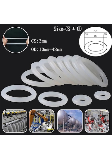 5/25 Adet Od10-48mm Kesit 3mm Beyaz Silikon Kauçuk O-ringler Contalar Yıkayıcı Gıda Sınıfı 3x39mm 5pcs