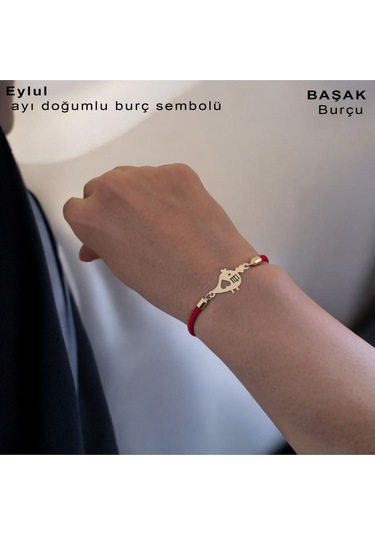 Archin Eylül Ayı Doğumlarına 14 Ayar Altın Plakalı Minik Kuş Motifli Kırmızı Örgülü Hediye Bileklik-363ay Eylül