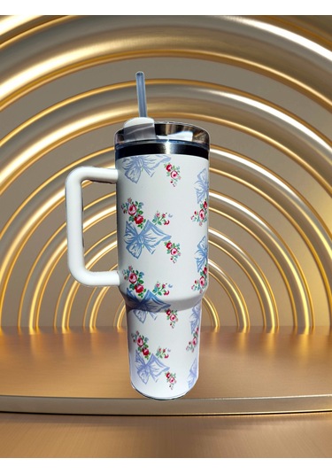 Pipetli 1,2 Litre Kulplu Çelik Termos Renkli - Beyaz Beyaz