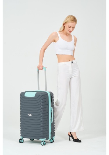 Keo-plus Gri-turkuaz Orta Boy Silikon Kırılmaz Pp Valiz Siyah